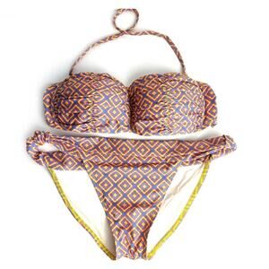 Koral Swimwear Multicolor Halter Bandeau Matching Bikini Set L/M Retro 70s